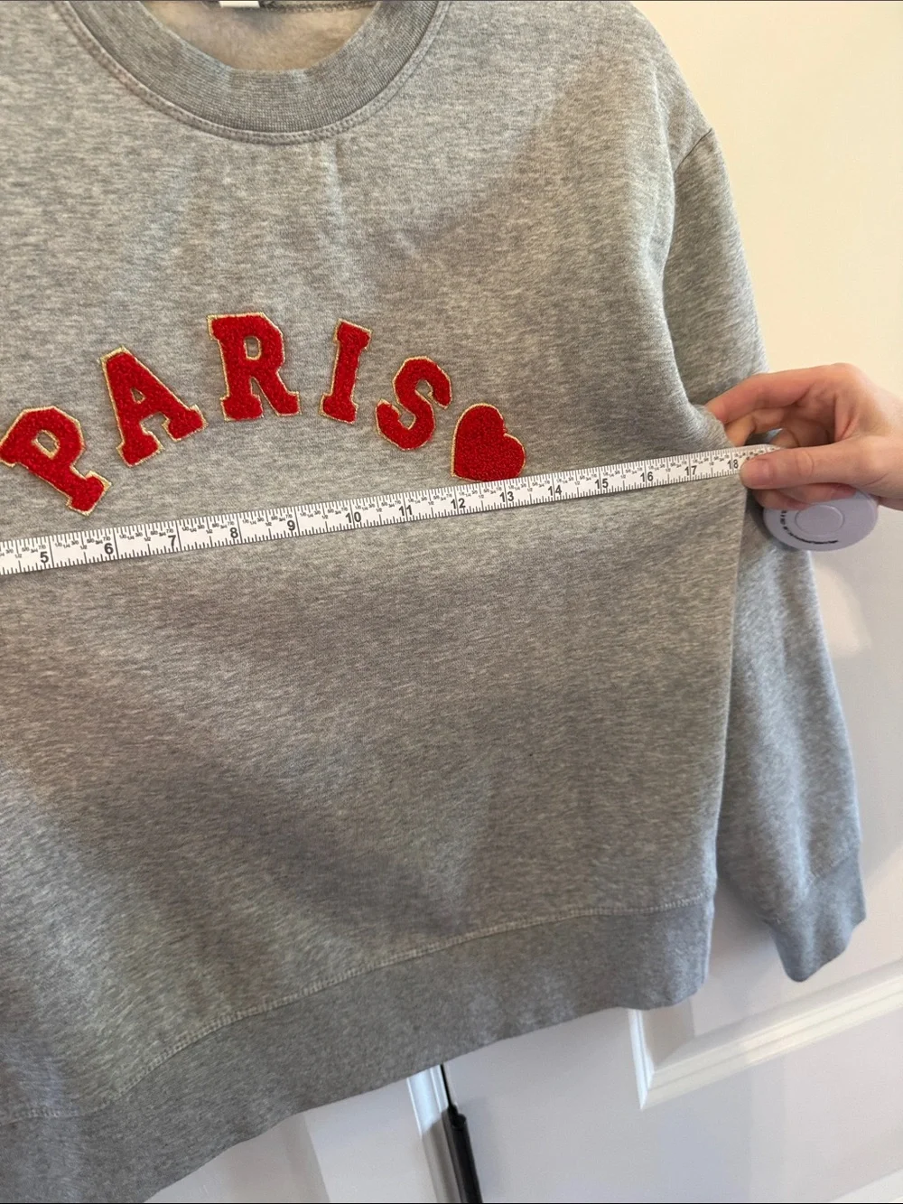 J. Crew Grey Crewneck Sweater with Red PARIS Appliqué